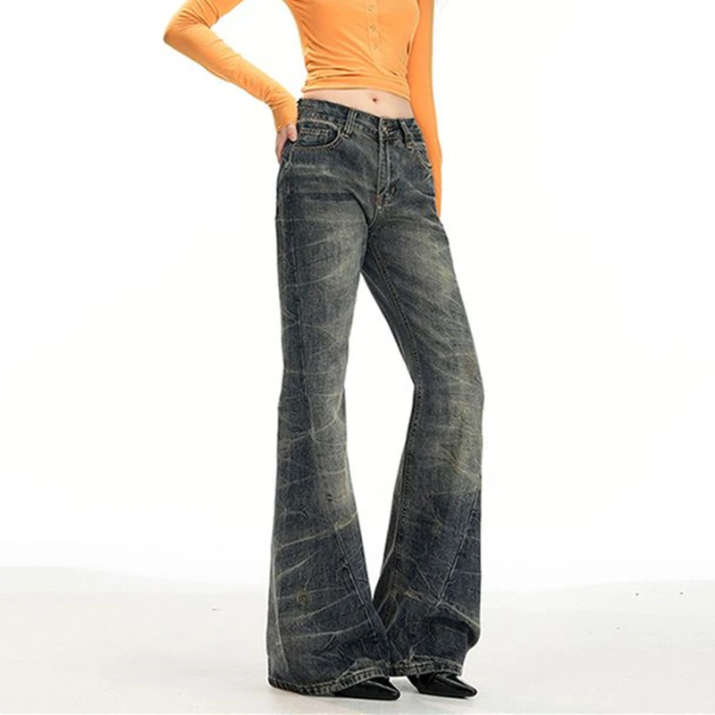 FINEWORDS Vintage Korean Easymatch Washed Flared Jeans Casual Push Up Jeans Streetwear High Waist Skinny Bell Bottom Jeans