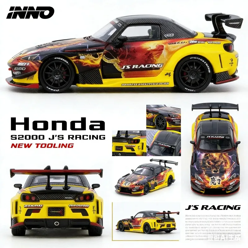 

INNO 1:64 Honda S2000 J'S RACING AP1 MAOU Racing Simulation Alloy Car Model, Boys' Toy, Adult Collection Decoration Item.