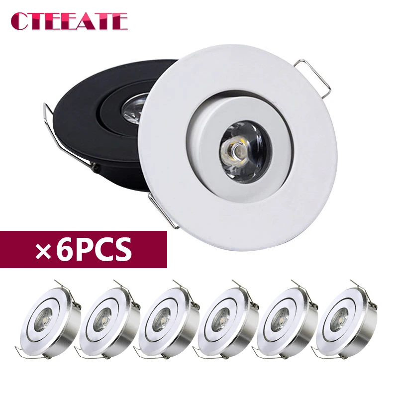 6pcs Led Mini Downlight 1W 3W Dimmable Spot Light Recessed Lamp AC85-265V Ceiling Light Aluminium 52mm With Driver