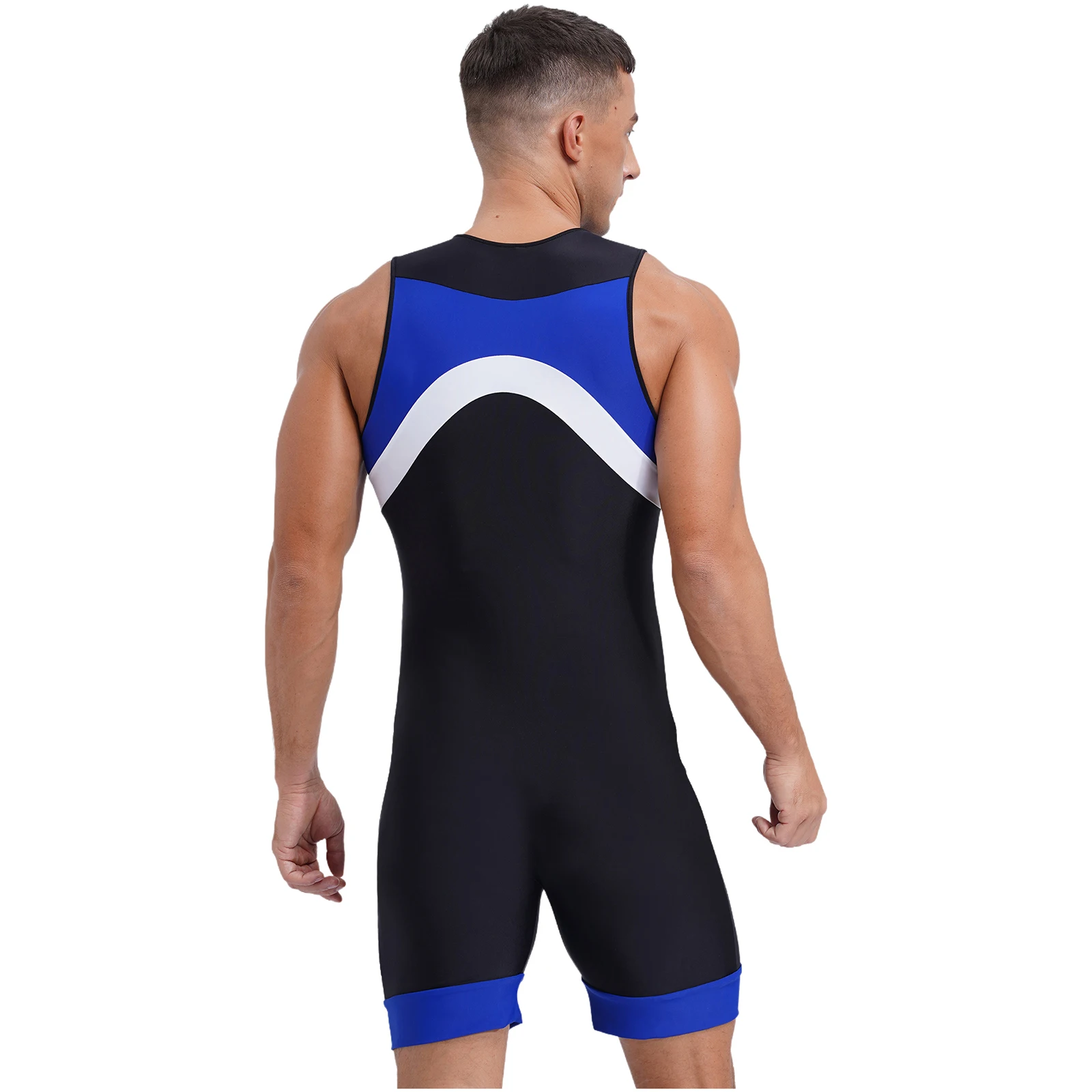 Mens One Piece Rash Guard Swimsuits Zipper Unitard Biketard Wrestling Bodysuit Swimwear Swimming Surfing Athletic Jumpsuit