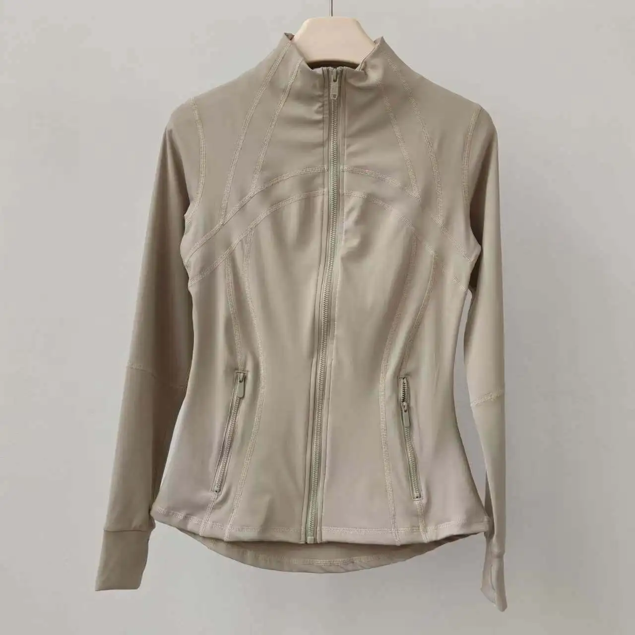 Figurbetonte Langarm-Shirts für Damen, Yoga-Jacke, Stehkragen-Mantel, Fitness-Sport-Trainings-Pilates-Laufbekleidung – Detail 7