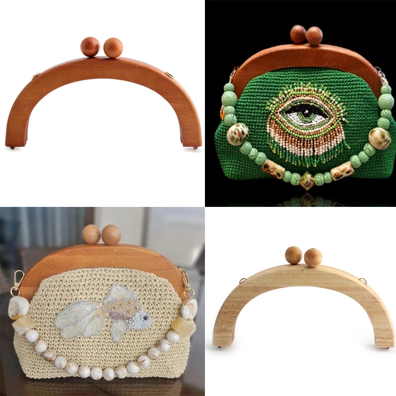 1PC Natural Solid Wood Wallet DIY Sewing Frame Kiss Lock With Screws Crossbody Bag Plush Bag Handle Replacement Accessories