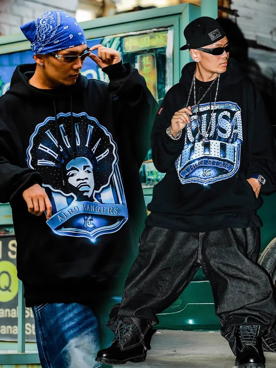 ACUSA Black Diamond Shield Spray Painted Hoodie Heavyweight 480g South Southern Hip Hop Style Geometric Pattern Unisex Sweats...