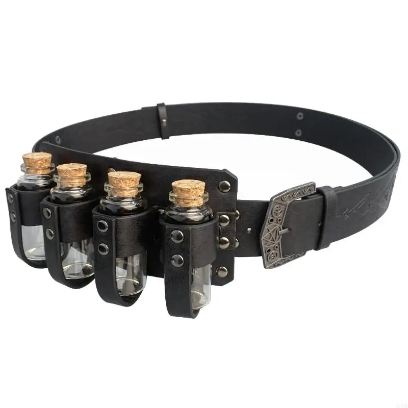 

Y3NE Renaissances Vikinges Costume Accessory,Medieval Pirate Leather Belt Cork Bottles Halloween Renaissances Cosplay Costume