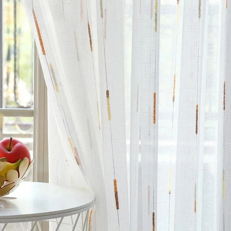 

Modern Cotton Linen Vertical White Stripes Sheer Tulle Curtains For Bedroom Living Room Balcony Windows Drapes Tulle Curtains