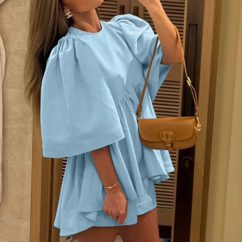 

Tuularose Women's Casual Shorts Set Fashion Loose Short Sleeve Top Solid Shorts Set Vacation Office Lady Summer New Short Set
