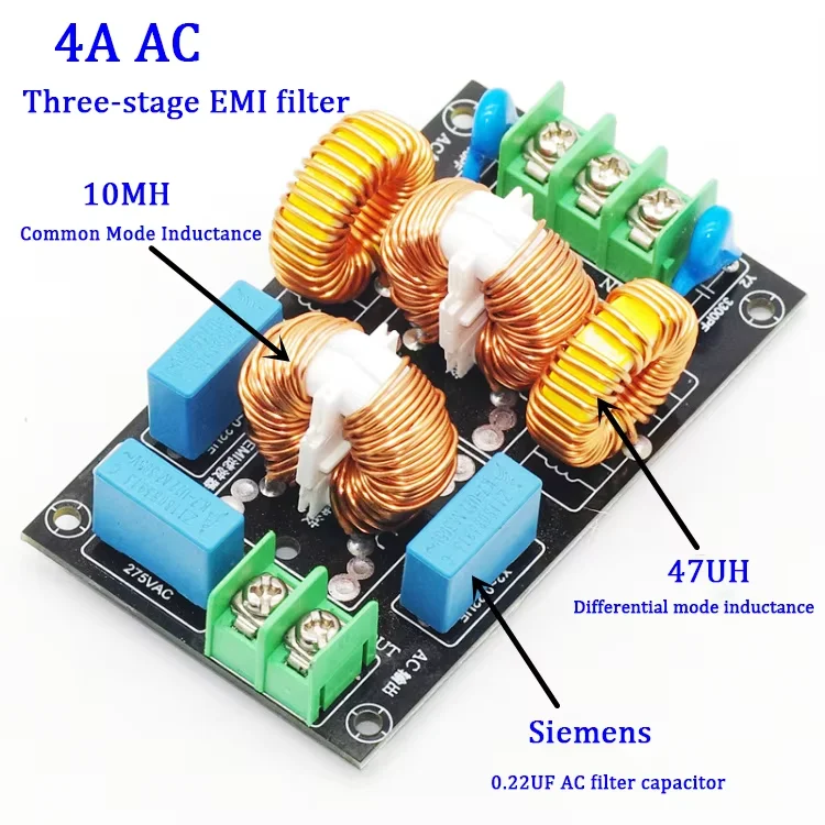 2A 4A 20A three-stage EMI EMC AC filter differential mode common mode high current electromagnetic interference power amplifier