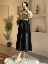 Elegant Dubai Set for Women, Long Sleeve, Lapel Collar, Blouse and Skirt, Turkish Party Dress, Saudi Caftan Draw String, Fashion