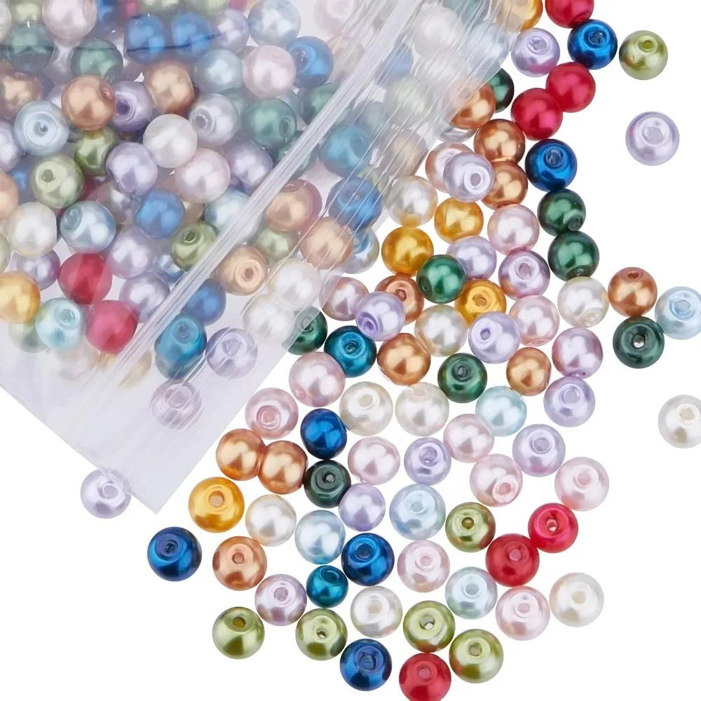 400pcs Craft Pearl Bead, 4mm Satin Luster Faux Pearl Beads Mixed Color Round Glass Pearl Beads Dyed Loose Spacer Beads