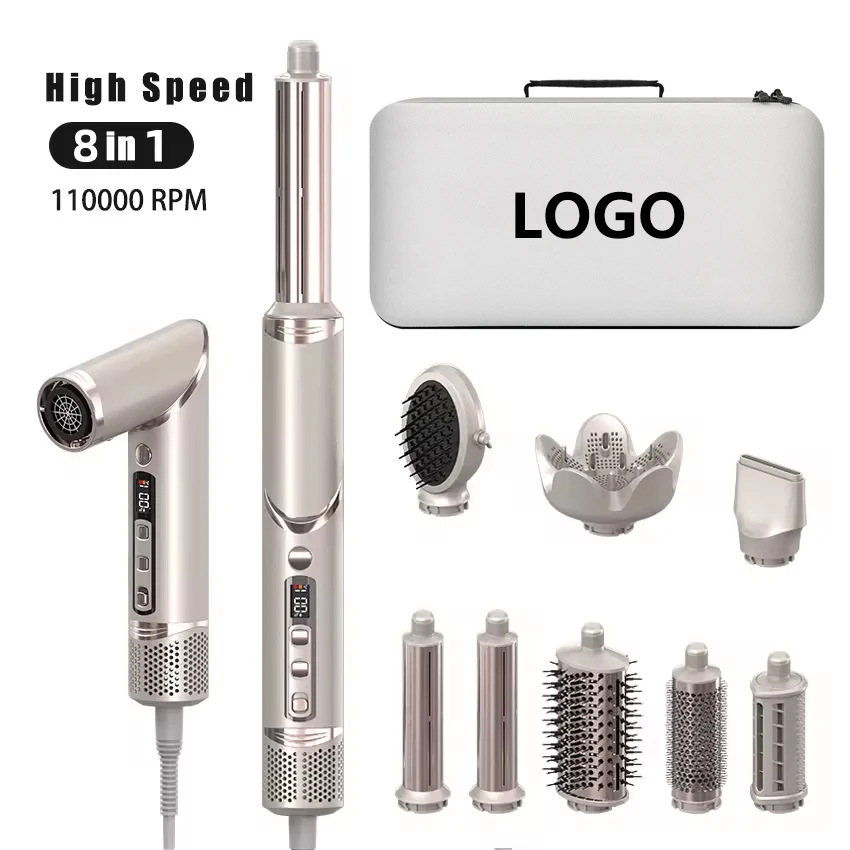 Electric Straightener Curler Hot Air Brush Blow Dryer 8 In1 Hair Styler 1400W High Speed Hair Dryer Brush Styling Tool Set