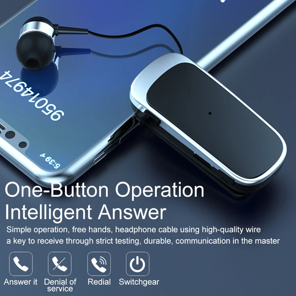 Fone de ouvido sem fio K52 para negócios, intra-auricular, retrátil, com microfone, esportivo, com clipe telescópico, estéreo.