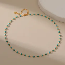 Plated With 18k Gold Natural Green Turquoise Beads Necklace for Women Ethnic Style Short Clavicle Chain Fashion Jewelry Gifts