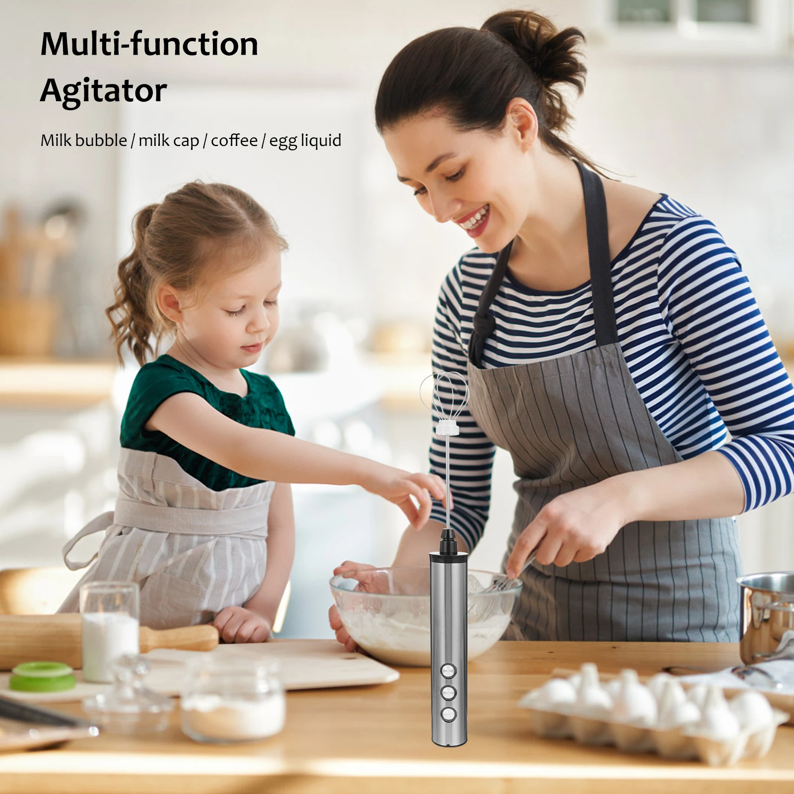 

1 set Electric Egg Beater Silver Abs Plastic Coffee Foamer Wand Handheld Milk Frother Blender 3 Speed USB Kitchen Tool
