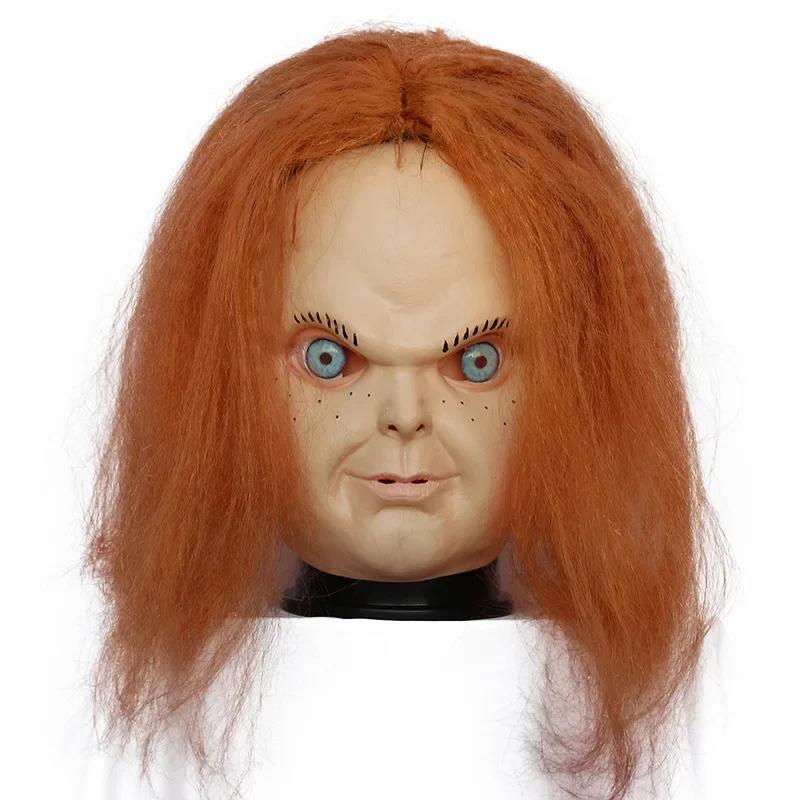 Movie Chucky Cosplay Mask Grimace Latex with Hair Halloween Scary Fancy Party Dress Costume Masks Props Adult One size