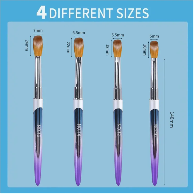 4 pezzi set di pennelli per unghie in acrilico pennello per polvere acrilica pennello per gel per estensione poli smalto per unghie penna per intaglio per le donne casa Solon unghie fai da te