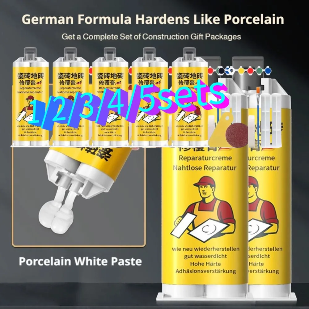 1/2/3/4/5Sets Tile Repair Paste Kit with 8 Color Pigments Waterproof Ceramic Floor Crack Filler DIY Glaze Surface Restoration