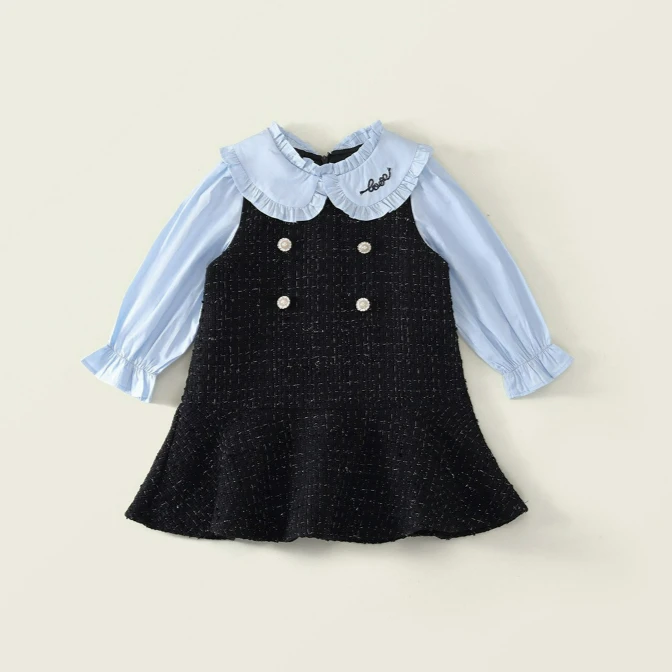 Girls' Dress Spring Suit Collar Long Sleeves Shirt+sleeveless Skirt Campus Temperament Style Children's Clothing Two-piece Set