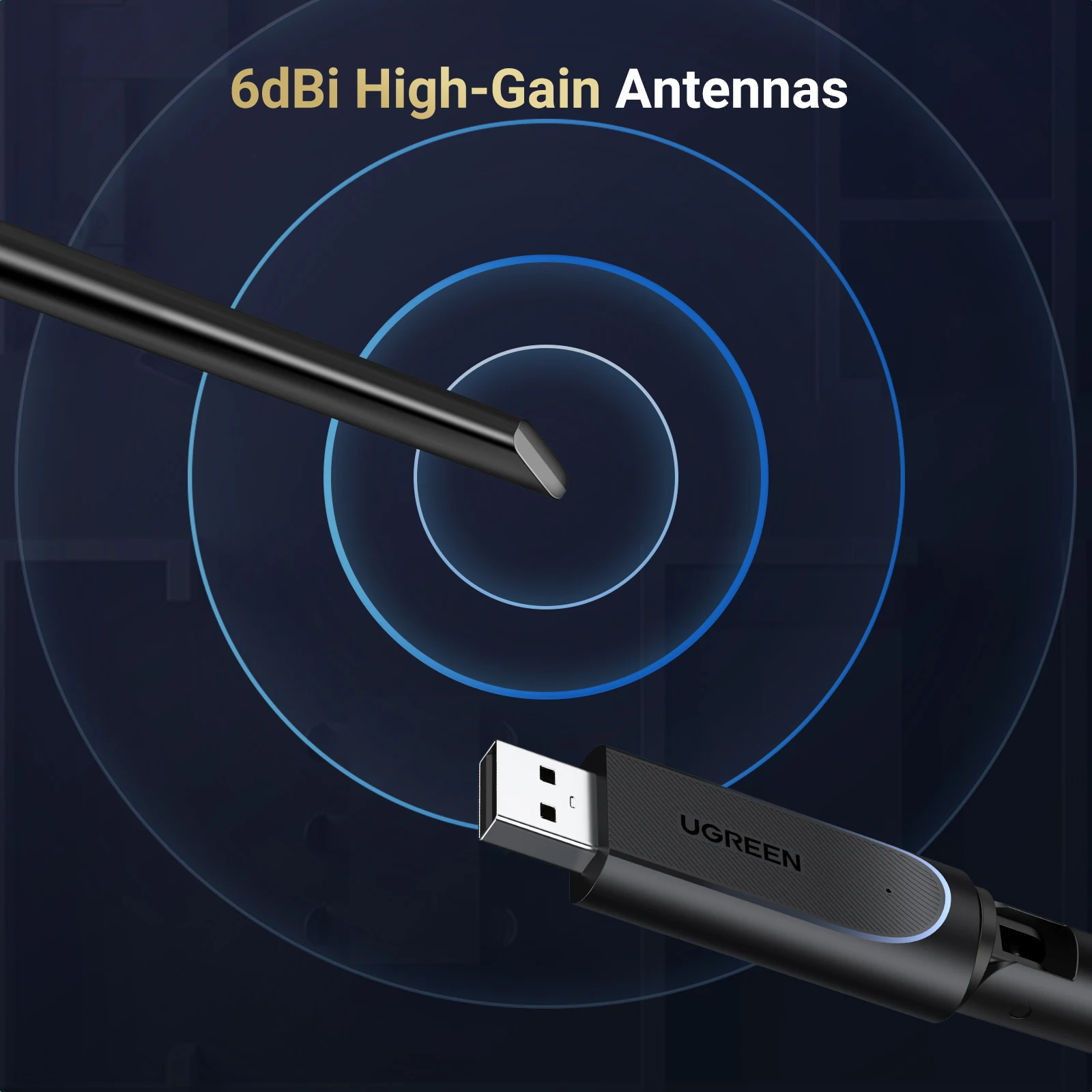 UGREEN WiFi Adapter AX900 6dBi Antenna 5G&2.4G Dual Band WiFi6 Dongle for Desktop PC Windows USB Ethernet Wireless Network Card