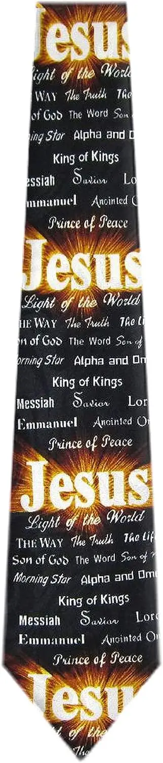 Jesus Names Necktie Christian Religious Tie King of Kings Prince of Peace Light of The World Print Neck Tie