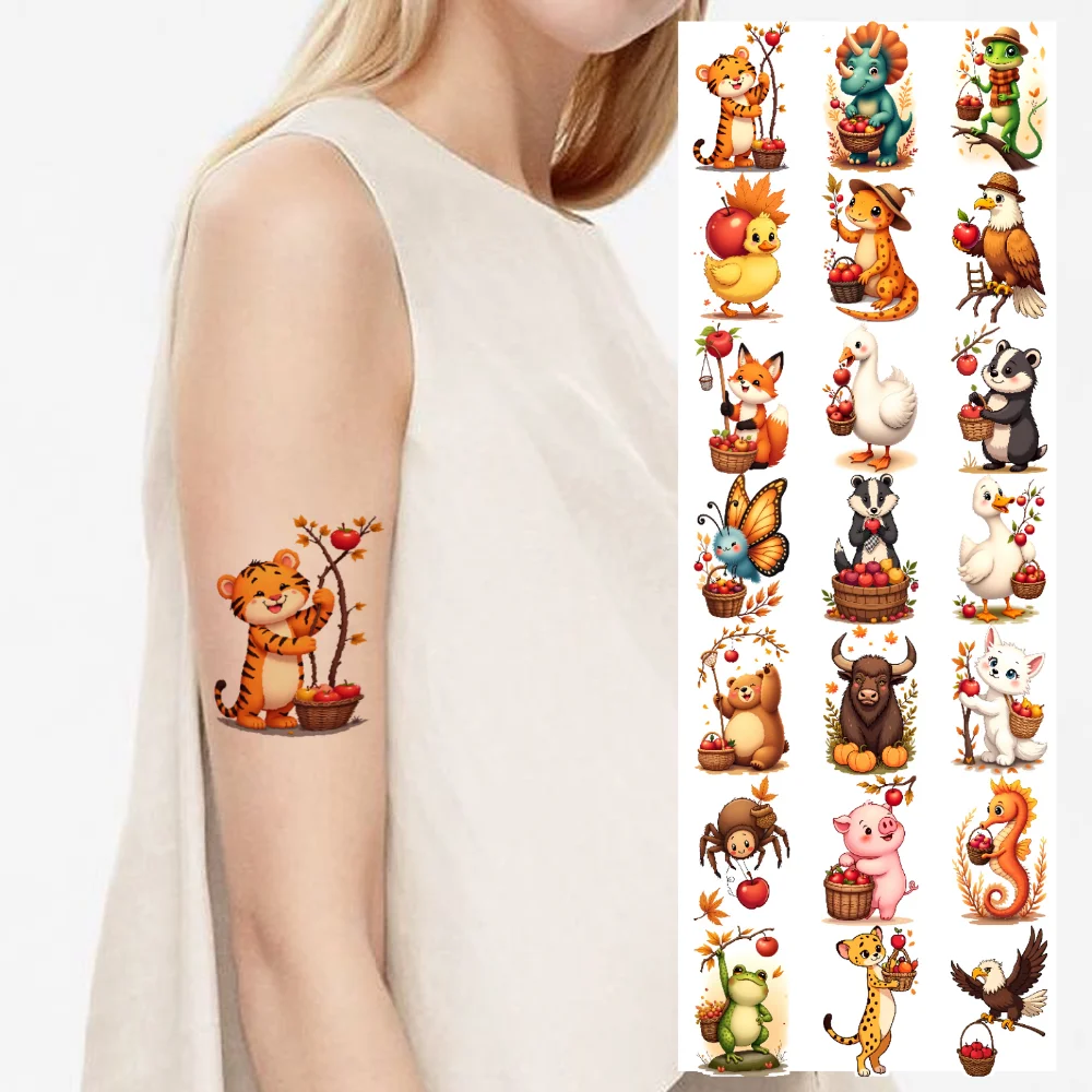 

28pcs Temporary Tattoo Animal Illustrations Temporary Tattoo Stickers Cute Stickers Cartoon For Cheeks Arms