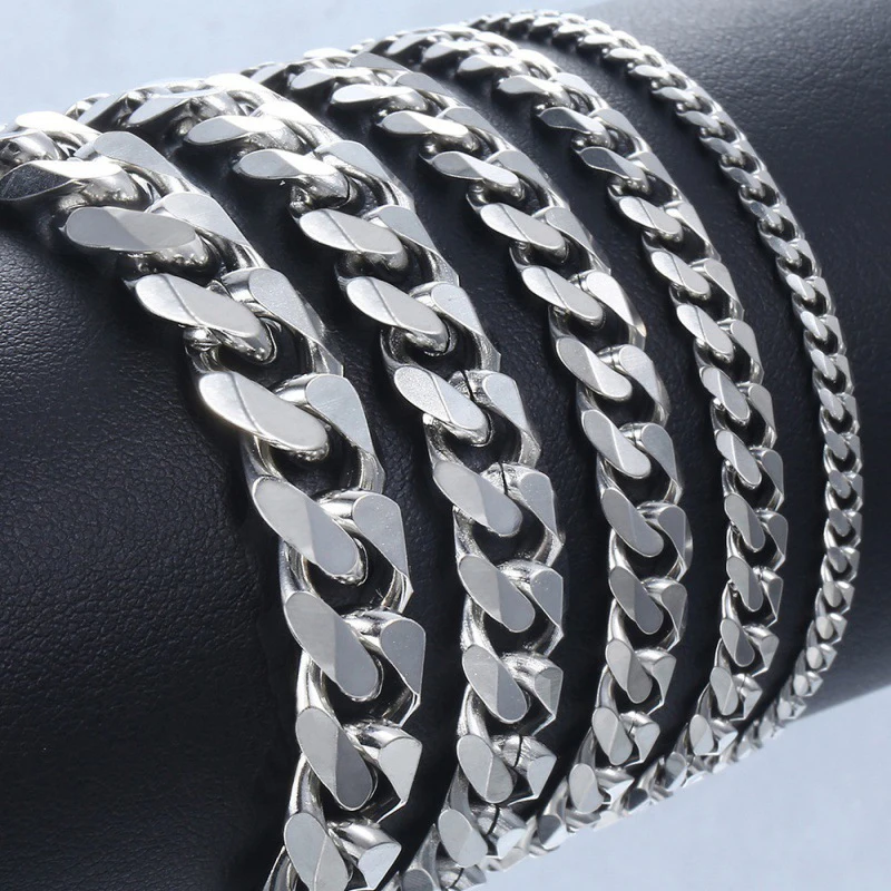 New Trendy Cuban Chain Men Bracelet Classic Stainless Steel 3/5/7/9mm Width Chain Bracelet For Men Women Jewelry