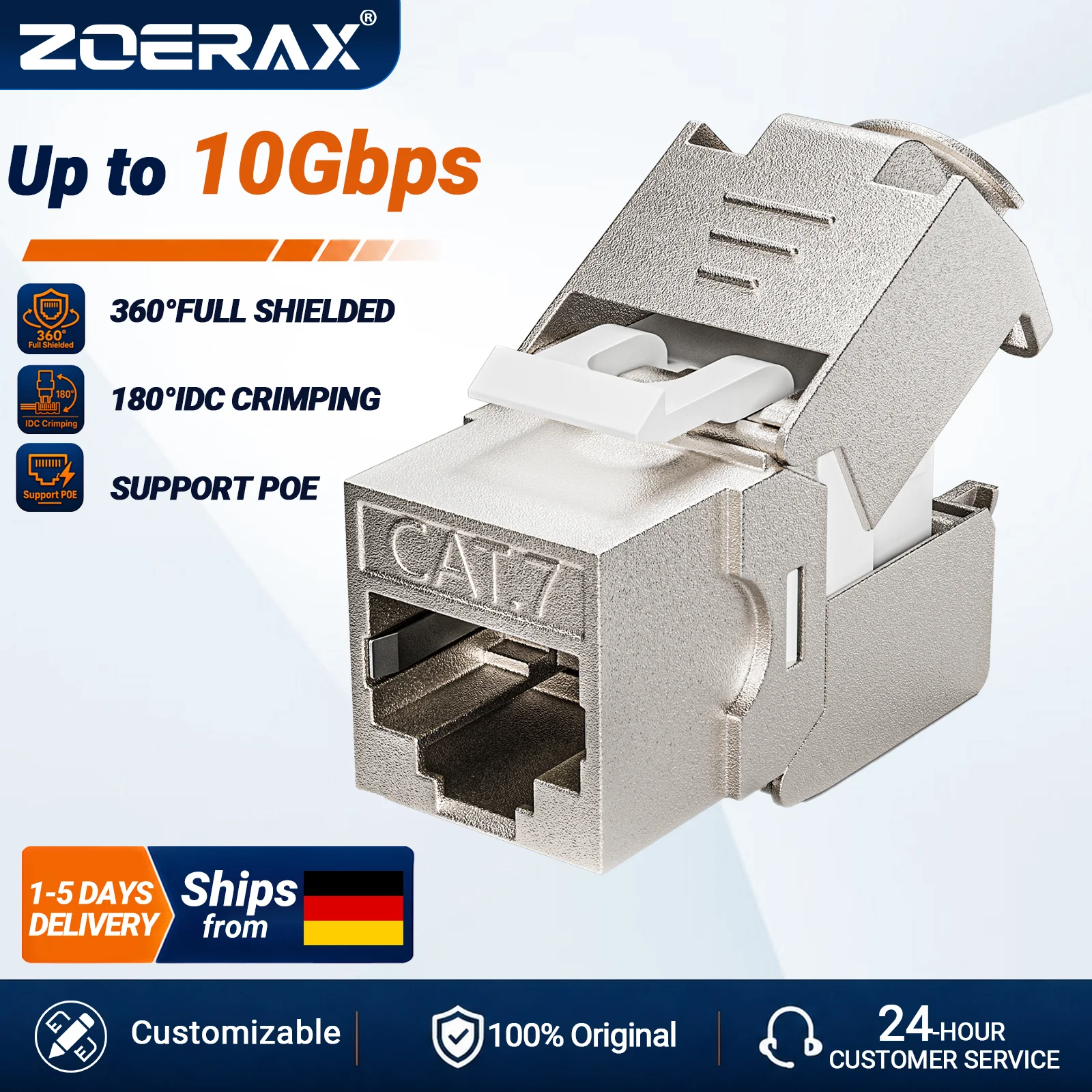 ZoeRax 6/12/24 Stück Abgeschirmte RJ45 Cat7 Cat6a Keystone-Buchse STP Werkzeugloser Stecker 180-Grad-Typ Zinklegierungs-Modul-Adapter-Kupplung
