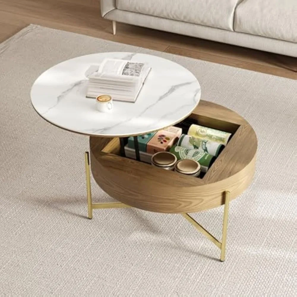 Table basse ronde relevable, table basse circulaire de 31.5 pouces avec rangement, table basse moderne pour le salon, la maison et le bureau