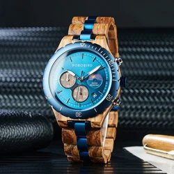 BOBO BIRD Wooden Watches for Men, Stainless Steel Wood Watch, Custtom Wristwatch for Male, Classic Function Chronograph Watches