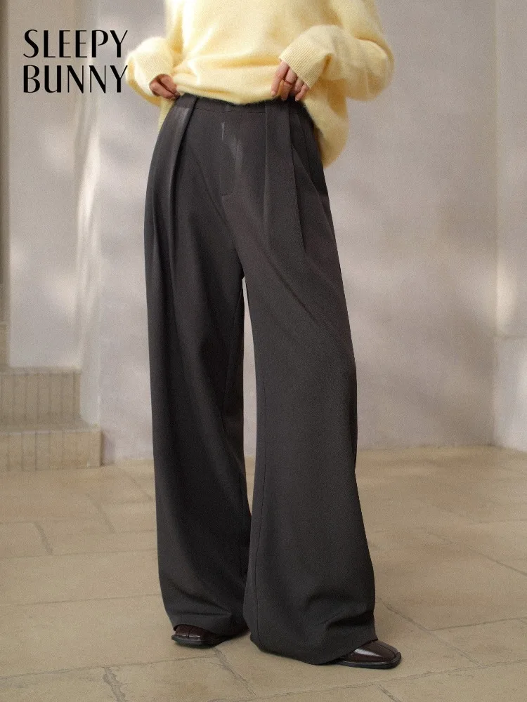 

Женские брюки с высокой талией и широкими штанинами, весенние повседневные универсальные свободные прямые брюки, элегантные брюки в пол для работы