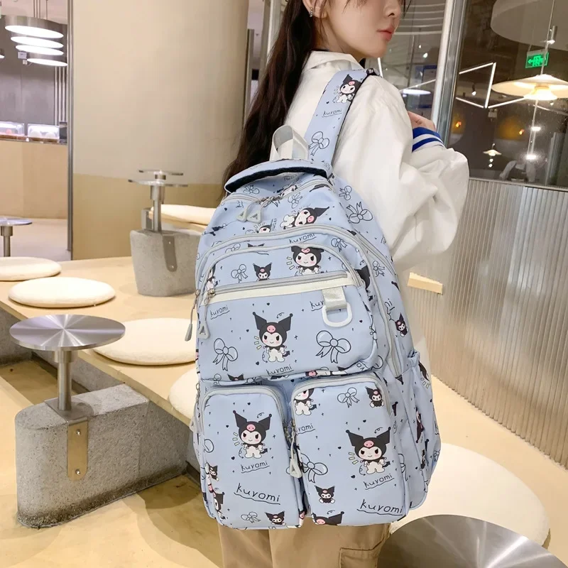 Sanrio Kulomie Cartoon Casual Cute Printed Backpack Lightweight Decompression Large Capacity Travel School Bag