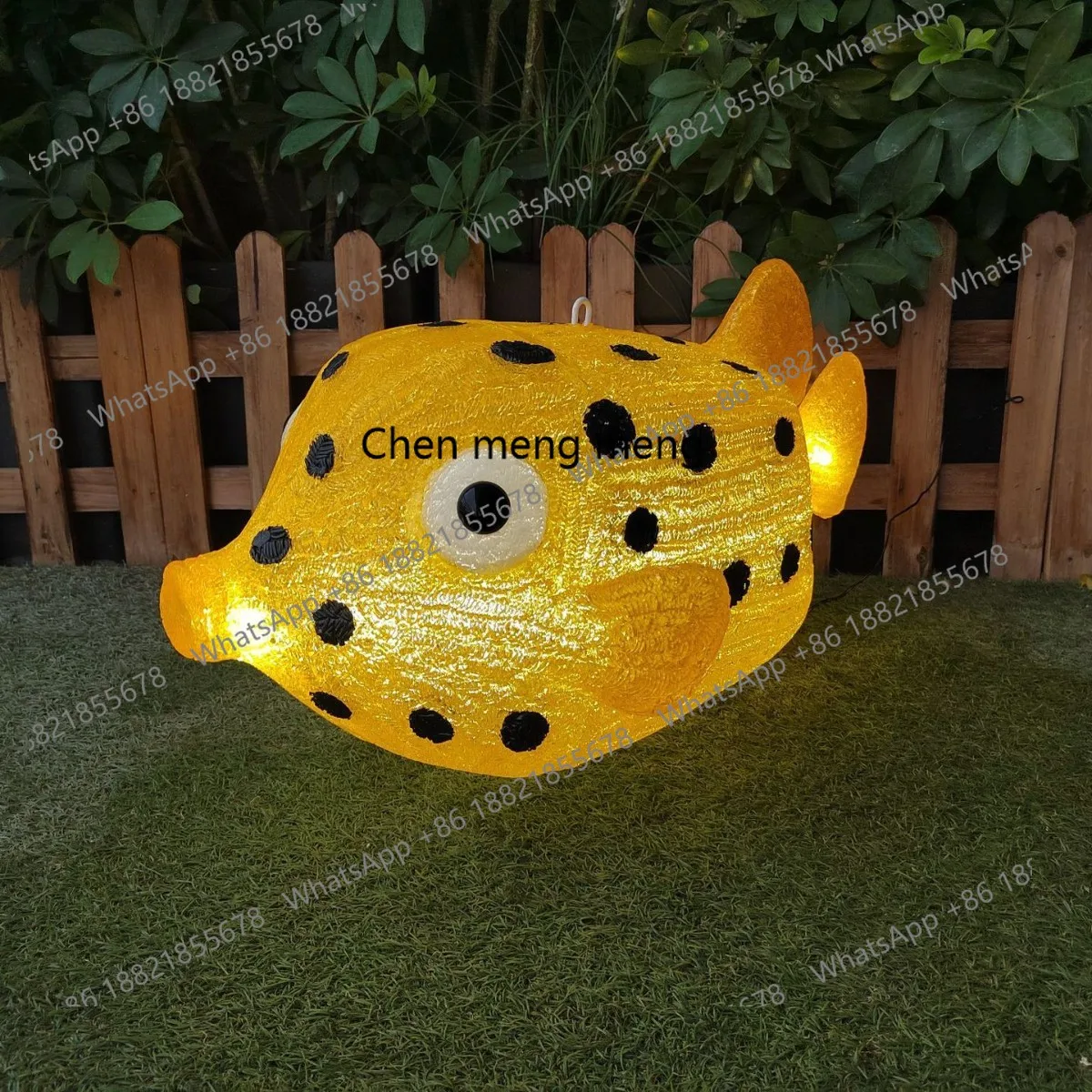 Pufferfish - Yellow Outdoor Campground Patio with Lighting Animal Ornament