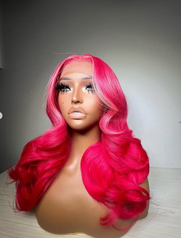 

Cwigs Synthetic Transparent HD Front Lace 26 inch Hair Wig Sweet Strawberry Pink body wavy Heat Resistant Cosplay Women's Wig