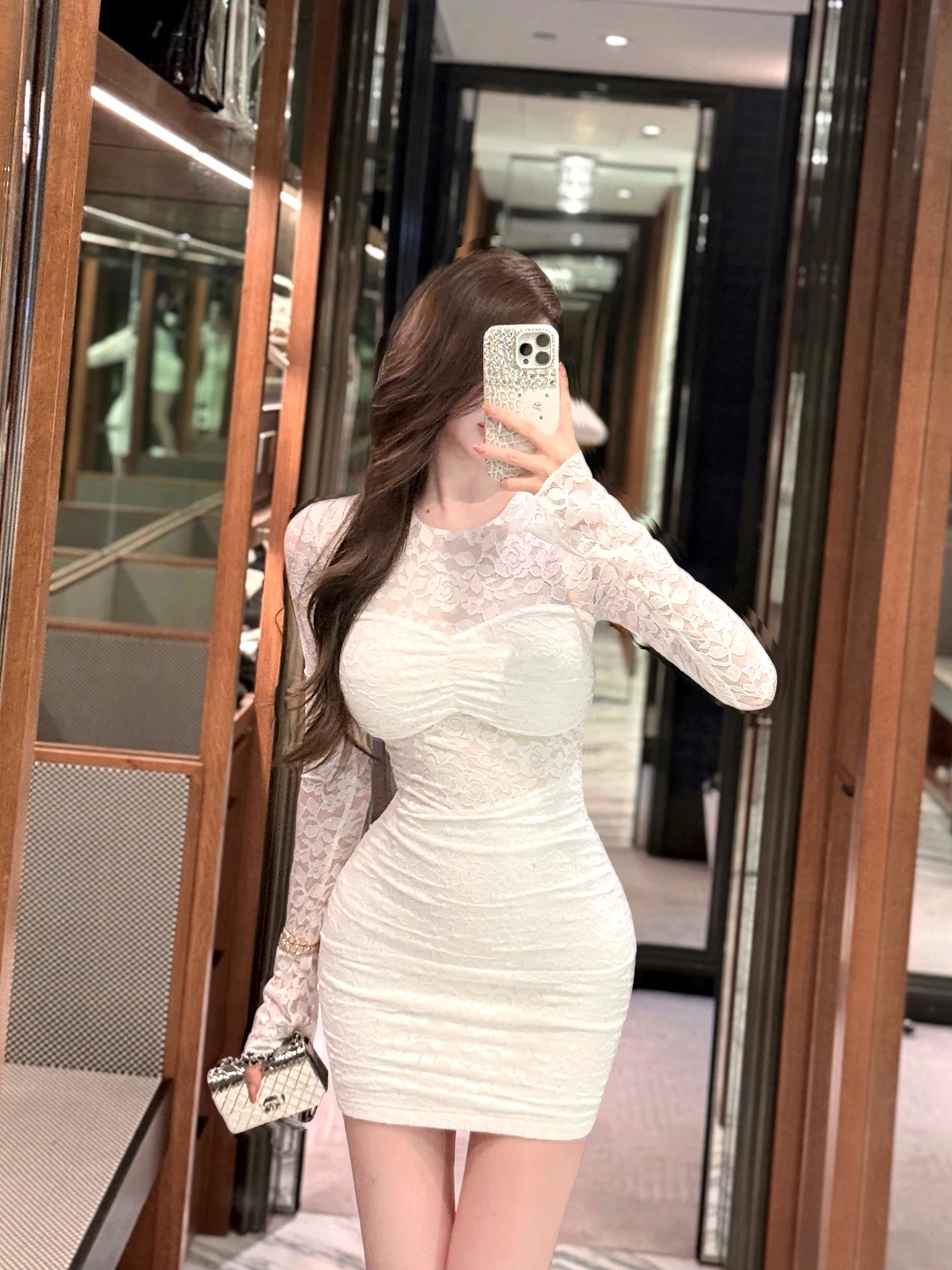 

Chill er Sexy Hollow out Lace Long Sve Bodycon Dr Floral Design Pure Desire Sle Women's Dr for Daily Wear