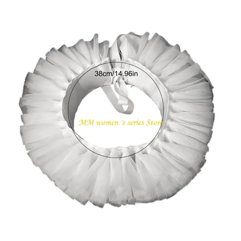 Q39C Classical White Ruffled Mesh Faux Collar Tulle Neck Ruff Clown Choker For Cosplay Costumes Themed Parties And Dress Up