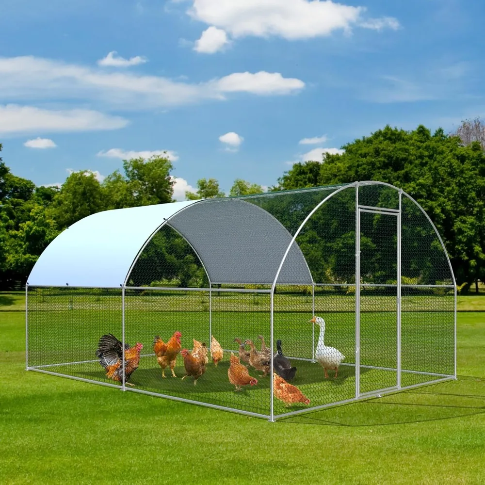 

Chicken Coop Run Large Metal Chicken Penwith Waterproof and Anti-UV Cover, Rabbits Habitat Cage Spire Shaped Coop 12.7×9.8×6.4