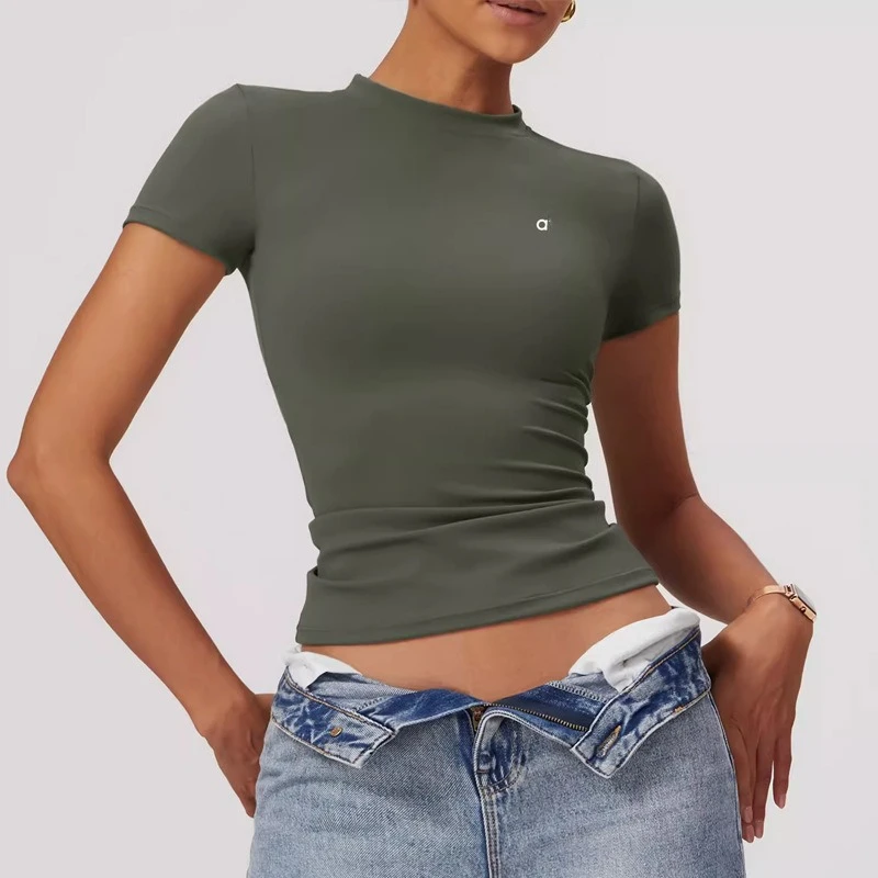 

2025 Womens Quick Dry Knitted Sport Tshirt Workout Regular Fit Small Stretch