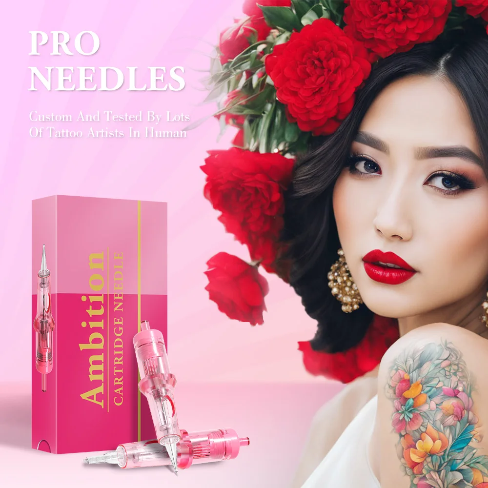 Ambition 1RL 20pcs Pink Tattoo Cartridge Needle Size 0.2mm 0.25mm 0.3mm 0.35mm Round Liner Mix Needle for Tattoo Machine Supply