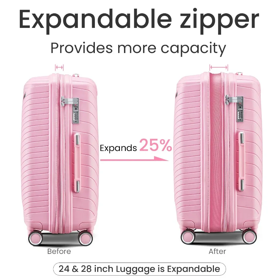 Luggage Sets 4 Piece 14 20 24 28 Expandable Lightweight Suitcase with 4 Double 360 Degrees Mute Spinner Wheels PP Materials Dur