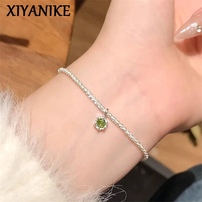 

XIYANIKE Flashy Green Zircon Chain Bracelet For Women Girl Sweet Fashion New Jewelry Bosom Friend Gift Party pulseras mujer