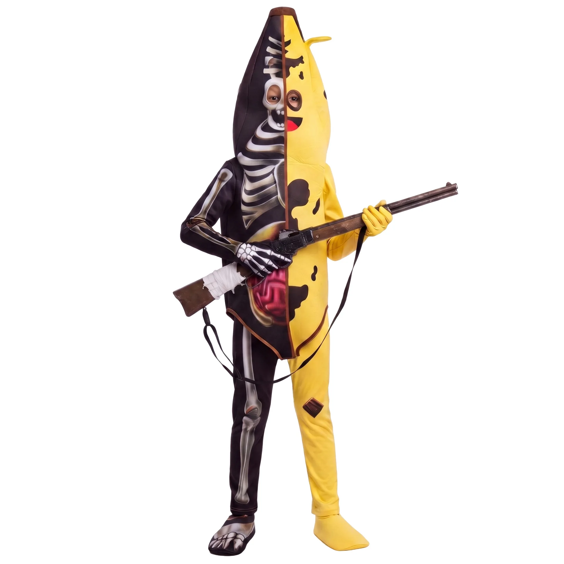 Halloween Halb-Bananen-Halb-Skelett-Jumpsuit-Kostüm Ganzkörperkleidung Karneval Horror-Frucht-Themenparty Cosplay-Outfits 2026 – Detail 6