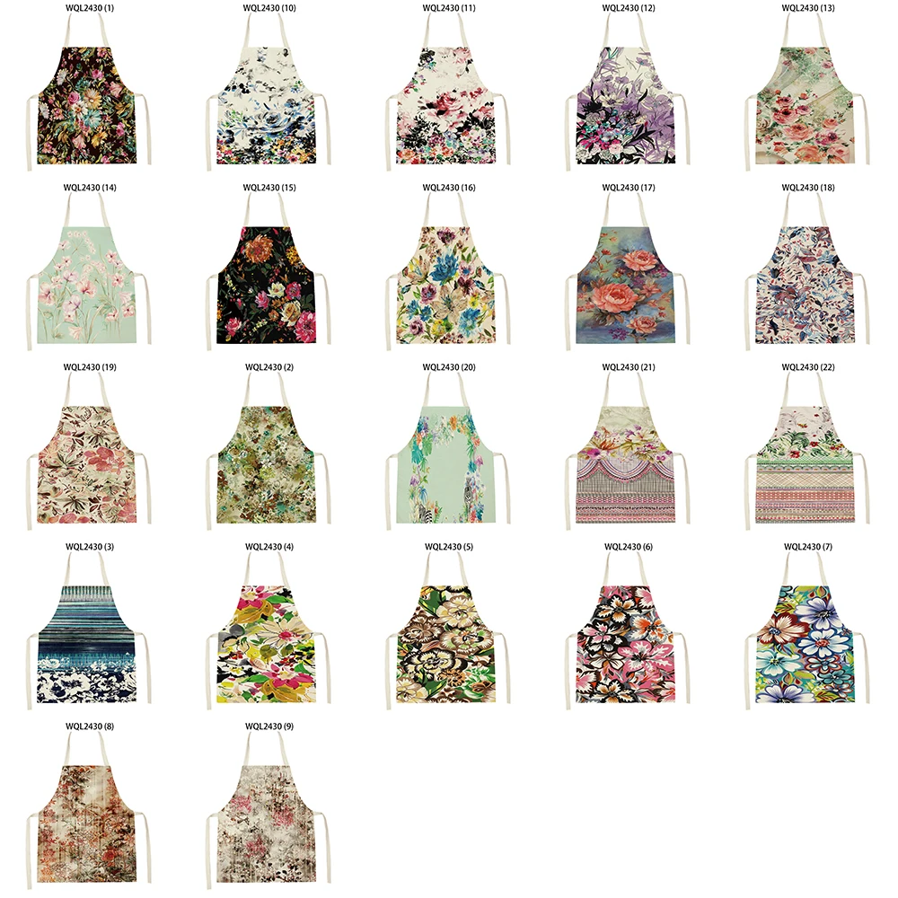 Flowers scenery Aprons for Women Linen Bibs Household Cleaning Apron Home Waterproof Chefs Cooking Baking Apron for Child