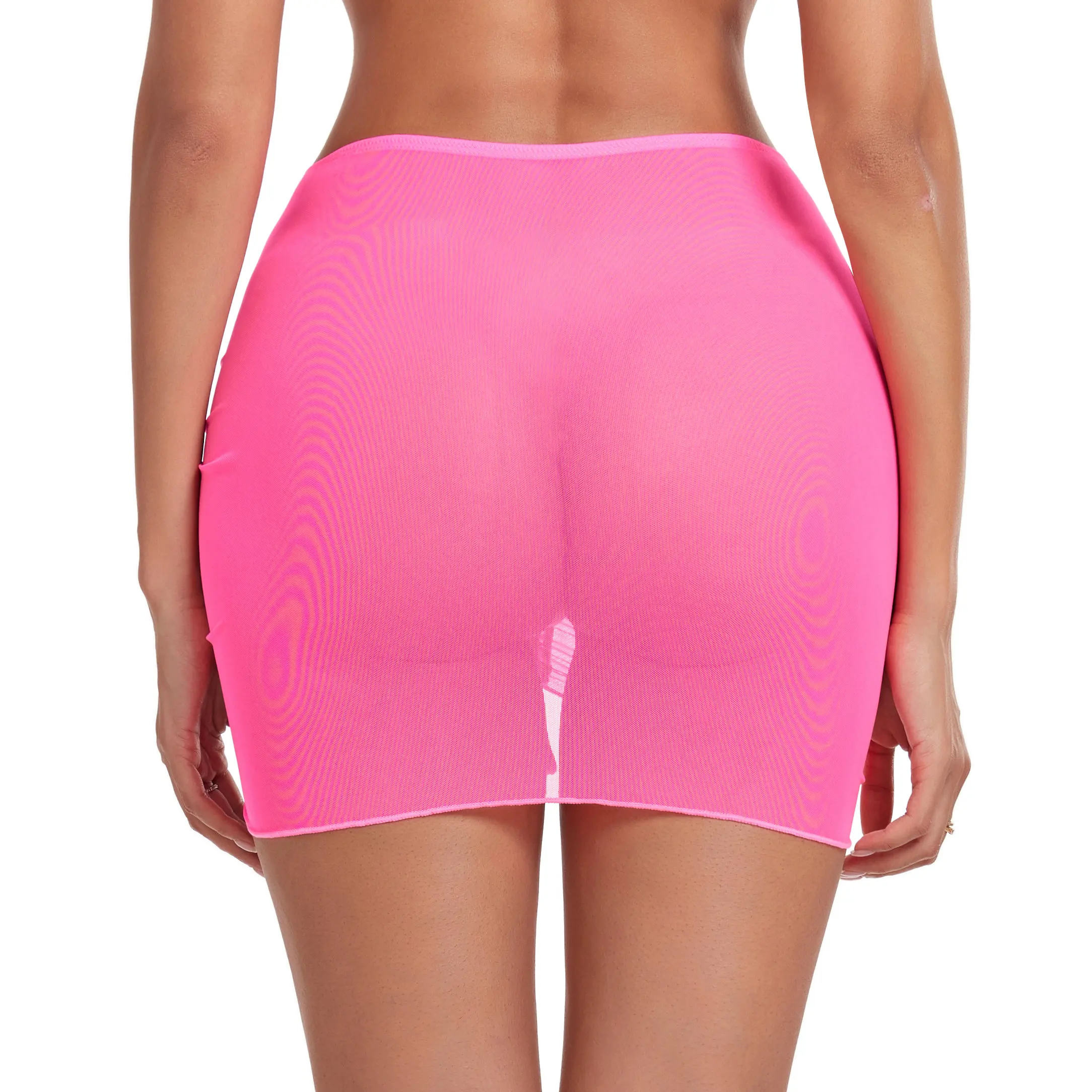 Combinaison de maillot de bain pour femmes, jupe de bain transparente froncée avec cordon de serrage, maille de plage, Cover-Up pour Bikini Sexy