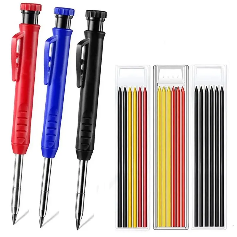 Solid Carpenter Pencil Set Woodworking Tools Mechanical Pencil 5 Colors Refill Construction Job Tools Carpentry Marking Scriber