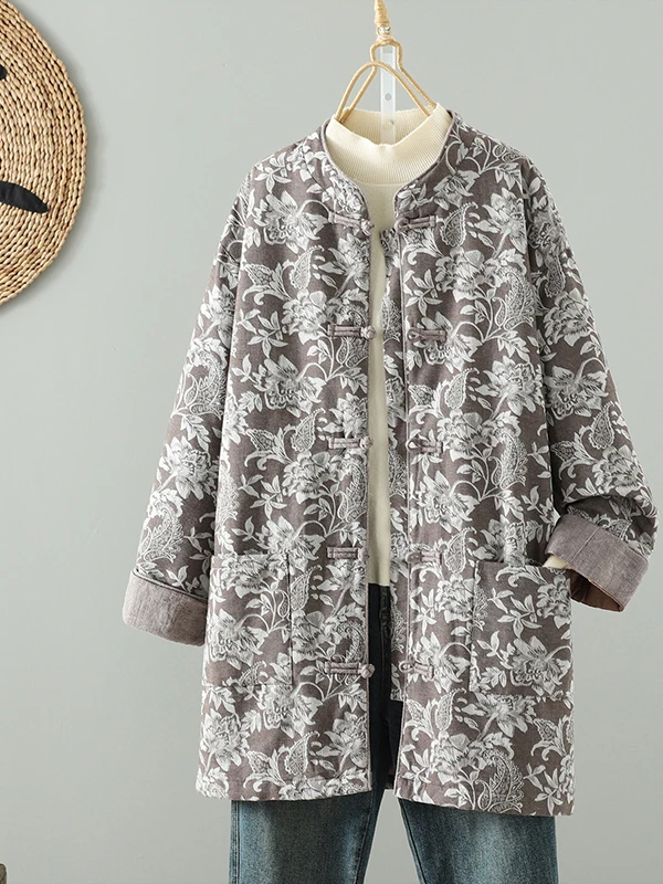 

Thiened Winter Cotton Jaet Women's Traditional Chinese Sle Stand Collar Embroidered Outerwear Warm Commute Sle Coat
