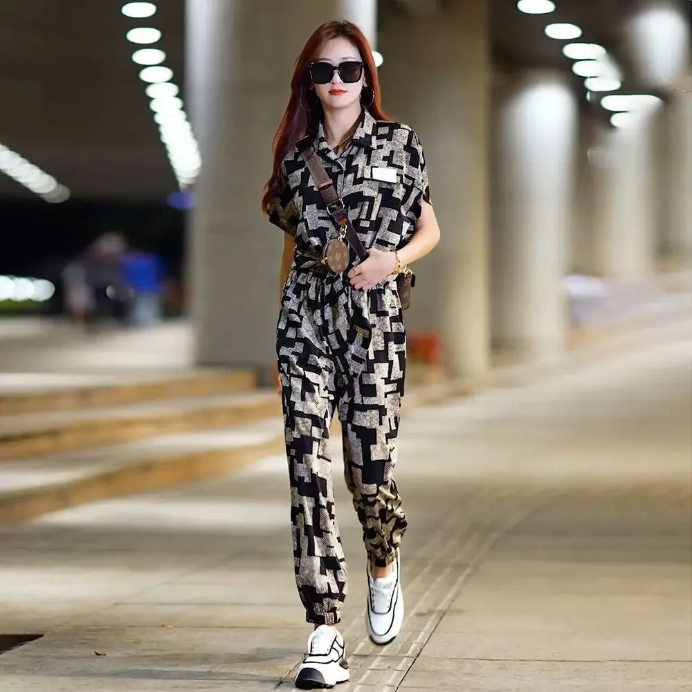 Ladies Trouser Chiffon Summer 2024 Women\'s Top and Pants Two Piece Set Floral Liquidation Offers Free Comfortable Clothing Sales