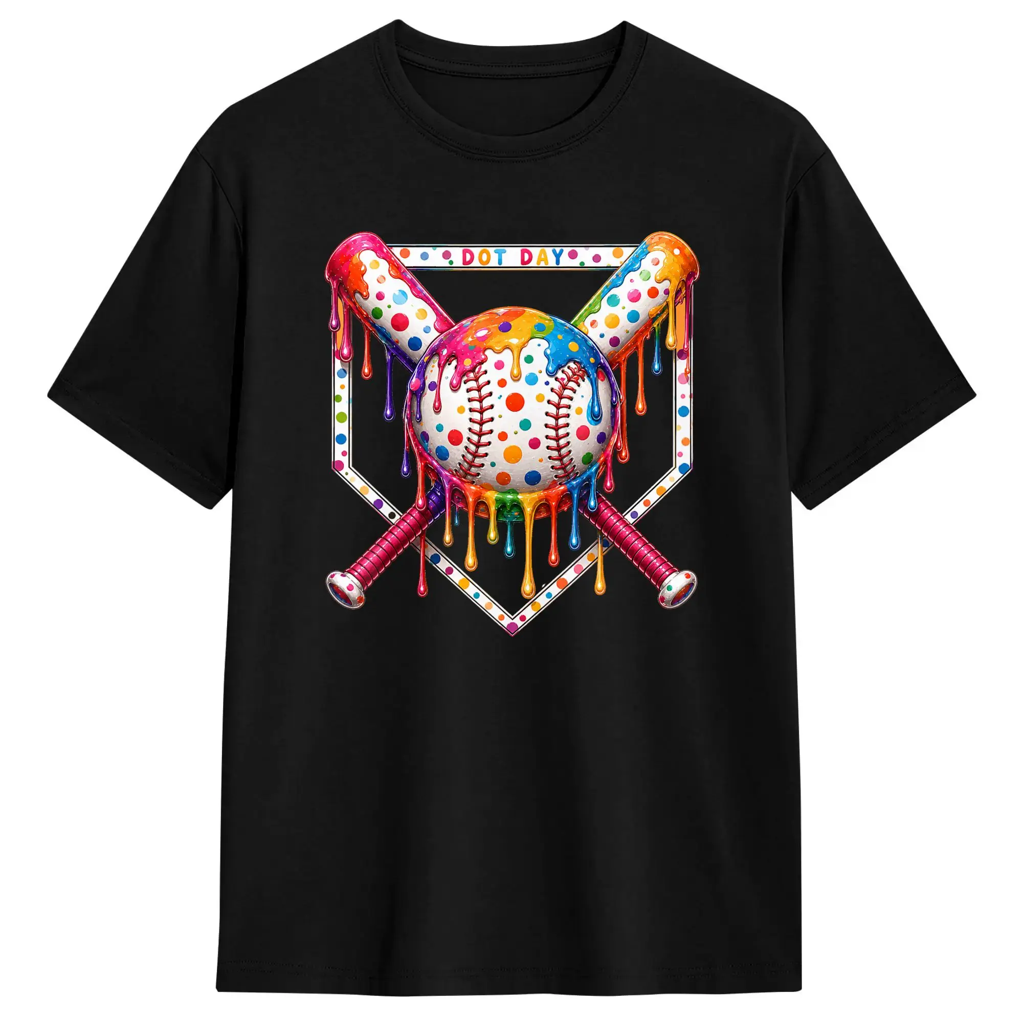 Dot Day Baseball Colorful Dots Art T Shirt  Fashion T-Shirts Short-Sleeved Aesthetic Tops Summer 100% Cotton Plus Size Clothes