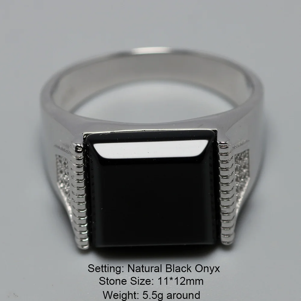 Solid Silver 925 Mens Rings Minimalist Turkish Rings For Men Black Square Natural Stone Turkey Male Jewelry Bague Homme