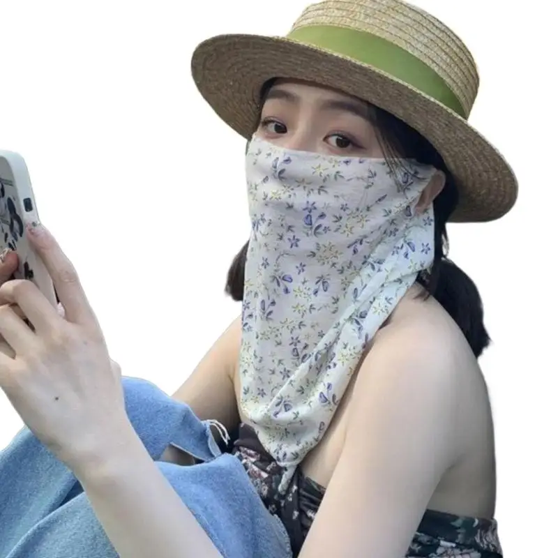 Máscara de protección solar de cara completa con flores de verano, velo de protección ultravioleta fino para mujer, cubierta para el cuello, pañuelo para la cabeza