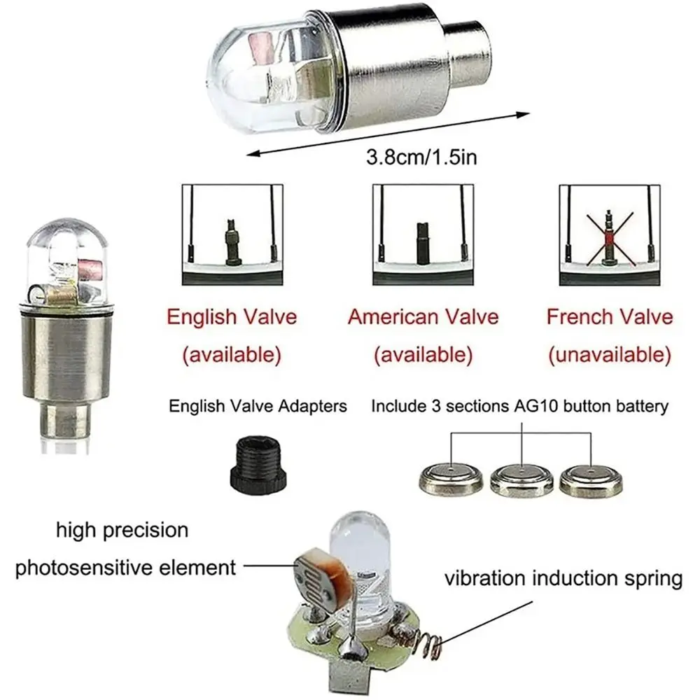 Accessories Waterproof Tire Valve Light Universal Flashing Valve Stem LED Valve Caps Light