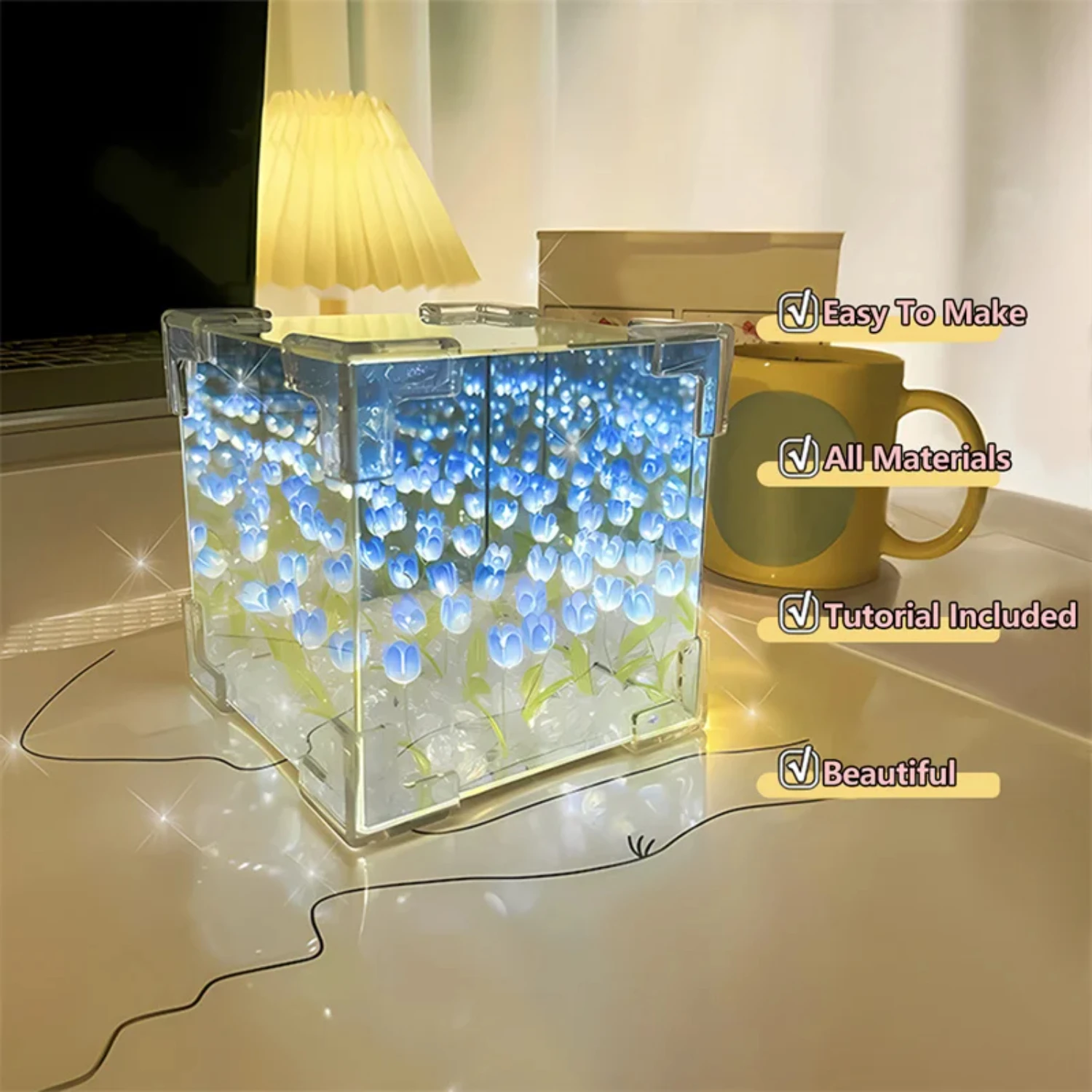 Lampe de oral et LED en Forme de Fleur de Tulipe Artificielle, Élégante et Romantique, avec une Lueur Chaude Unique, Idéale pour la Décoration à Faire Soi-Même, Nouveauté